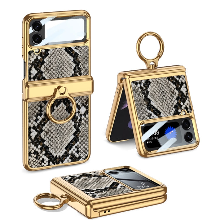 Samsung Galaxy Z Flip4 GKK Integrated Plating + Leather Flip Phone Case with Python Texture