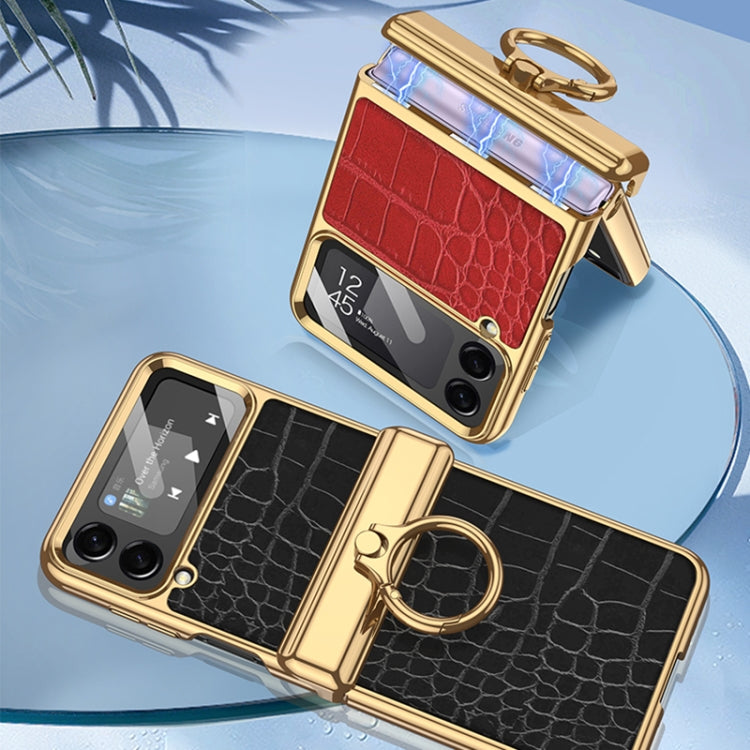 Samsung Galaxy Z Flip4 GKK Integrated Plating + Leather Flip Phone Case with Python Texture