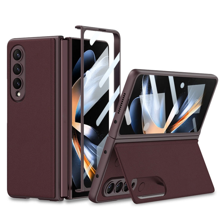 Samsung Galaxy Z Fold4 GKK Ultra-thin Folding Leather Phone Case with Stand - Wine Red