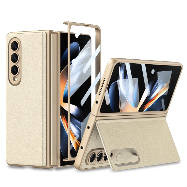 GKK Champagne Gold Leather Phone Case for Samsung Galaxy Z Fold4 with Stand
