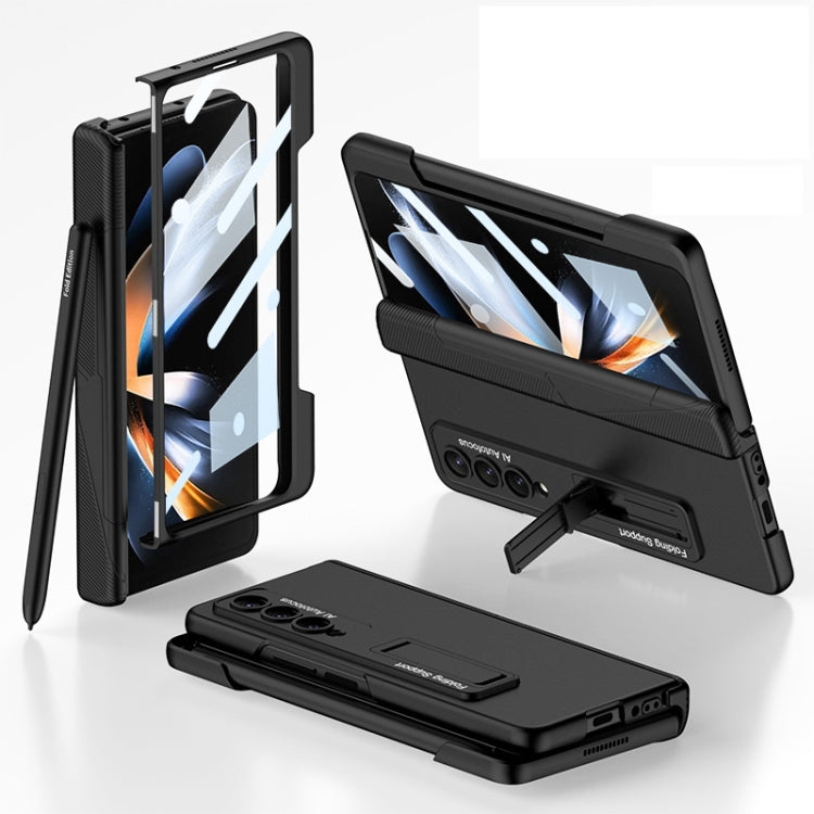 Integrated Magnetic Folding Phone Case with Pen Slot for Samsung Galaxy Z Fold4 (Black)