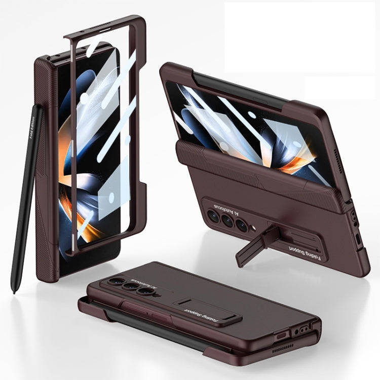 Magnetic Folding Phone Case with Pen Slot for Samsung Galaxy Z Fold4 (Wine Red)