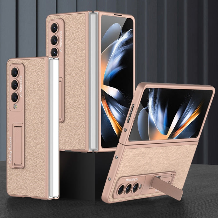 GKK Ultra-thin Plain Leather Full Phone Case with Stand for Samsung Galaxy Z Fold4 (Gold)