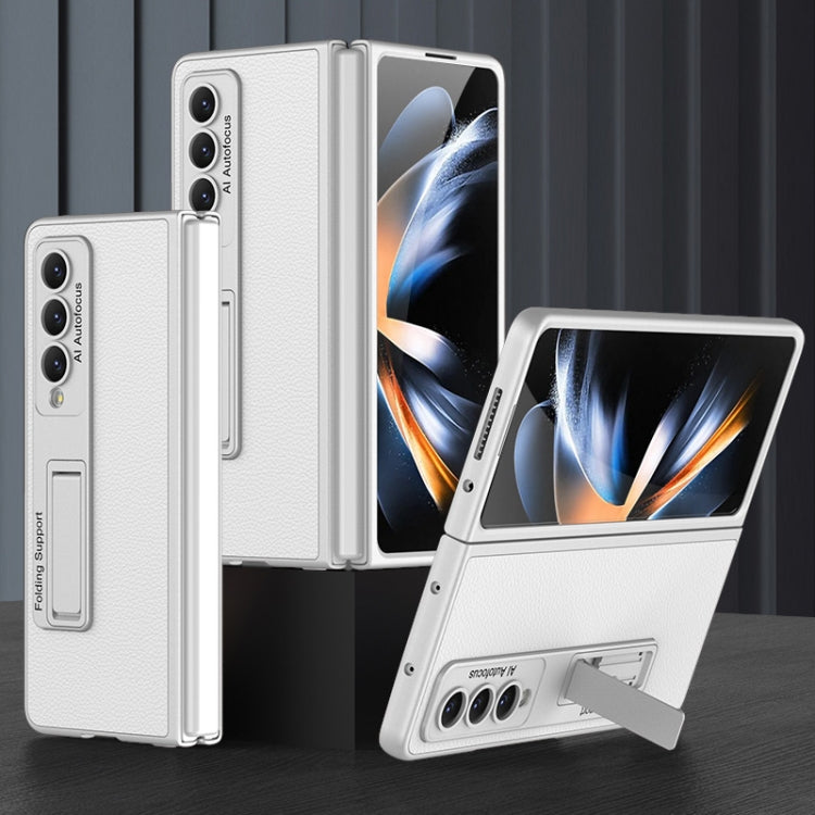 Samsung Galaxy Z Fold4 Ultra-thin Leather Phone Case with Stand in Silver