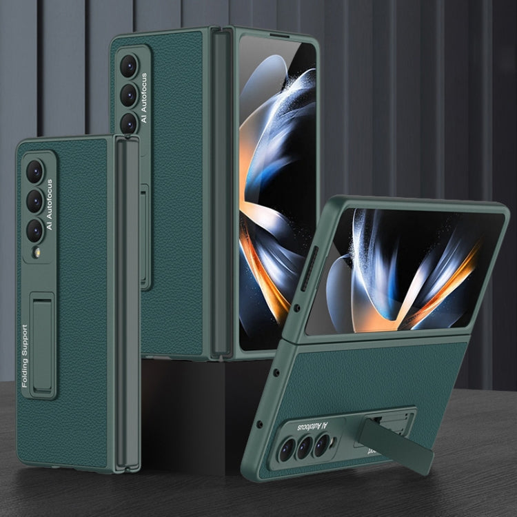 Samsung Galaxy Z Fold4 GKK Ultra-thin Plain Leather Full Phone Case with Stand in Forest Green