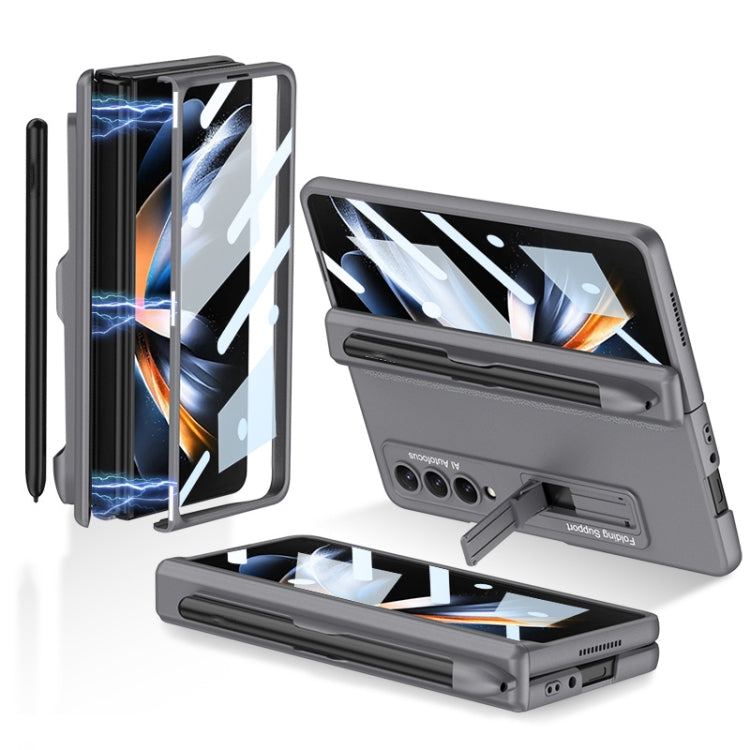 Samsung Galaxy Z Fold4 GKK Magnetic Hinge Flip Phone Case with Holder & Pen Slot - Grey