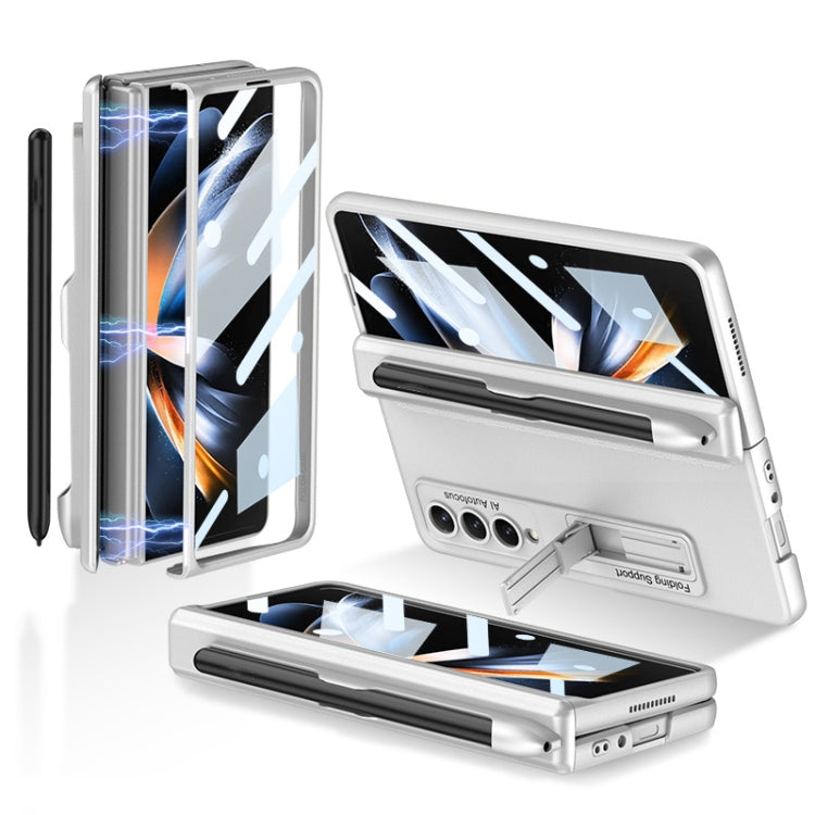 GKK Magnetic Hinge Flip Phone Case for Samsung Galaxy Z Fold4 (Silver) with Holder & Pen Slot