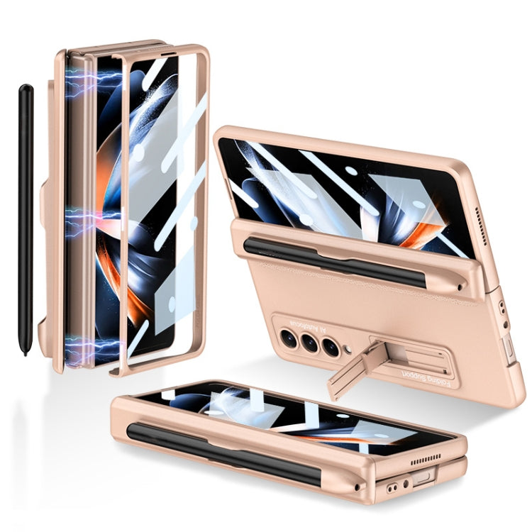 GKK Magnetic Hinge Flip Phone Case with Holder & Pen Slot for Samsung Galaxy Z Fold4 (Gold)