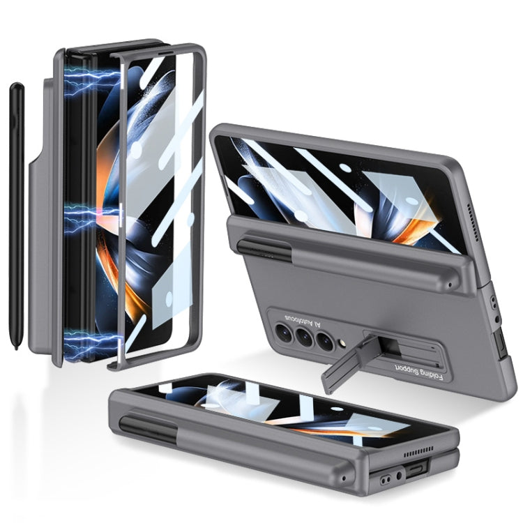 GKK Magnetic Hinge Flip Phone Case with Pen Holder for Samsung Galaxy Z Fold4 (Grey)