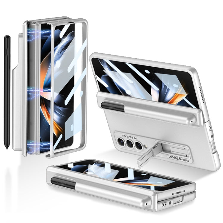 Samsung Galaxy Z Fold4 GKK Magnetic Hinge Flip Phone Case with Pen Holder & Holder(Silver)