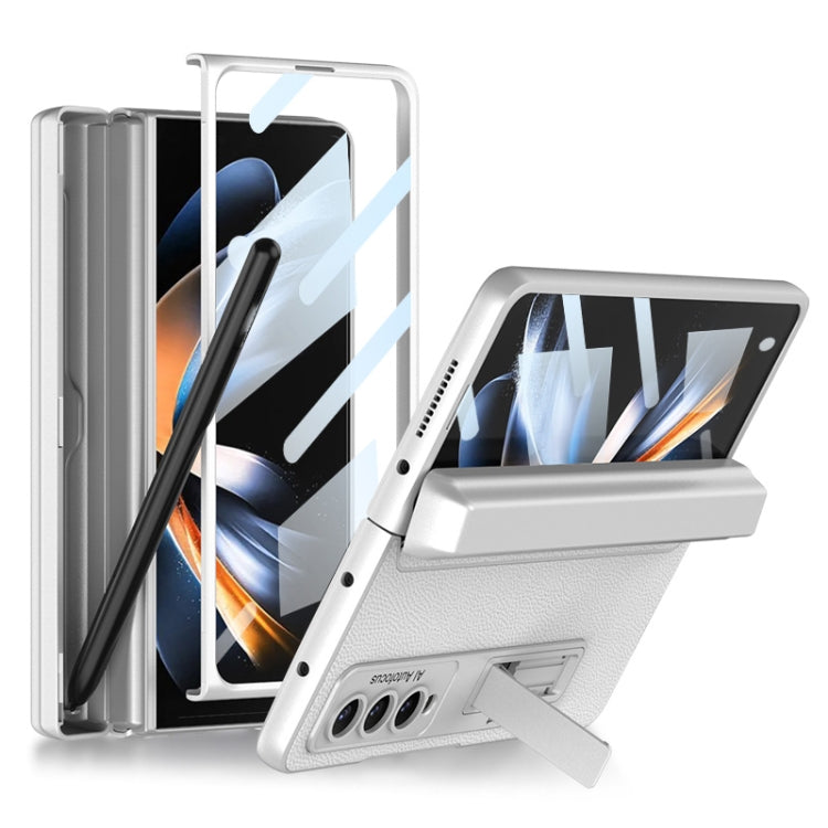 GKK Integrated Magnetic Flip Plain Leather Phone Case for Samsung Galaxy Z Fold4 with Pen Box (Silver)