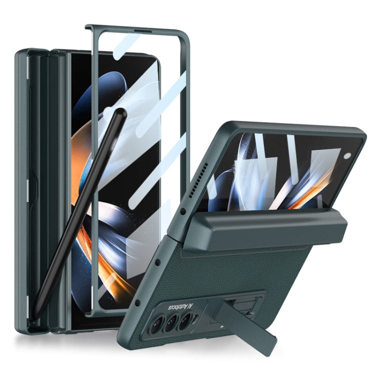 Stylish Green Leather Phone Case for Samsung Galaxy Z Fold4 with Magnetic Flip and Pen Box