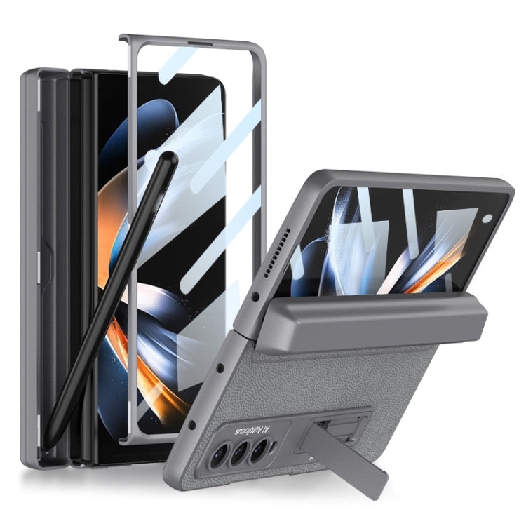 Samsung Galaxy Z Fold4 Magnetic Flip Leather Phone Case with Pen Box - Grey