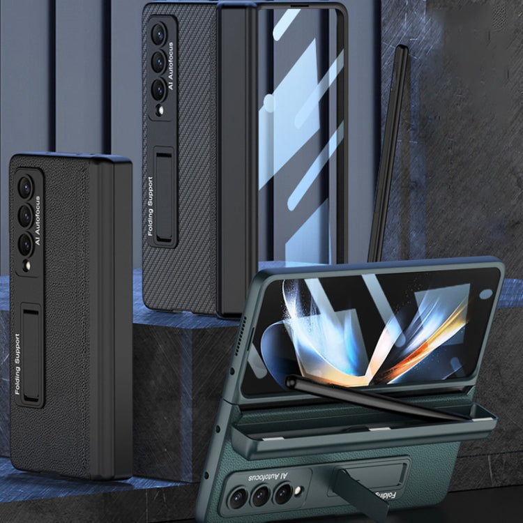 Samsung Galaxy Z Fold4 GKK Magnetic Flip Leather Phone Case with Pen Box and Carbon Fiber Design