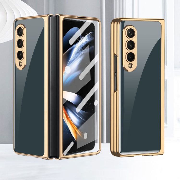 GKK Integrated Electroplating Painted Glass Phone Case for Samsung Galaxy Z Fold4 (Green)