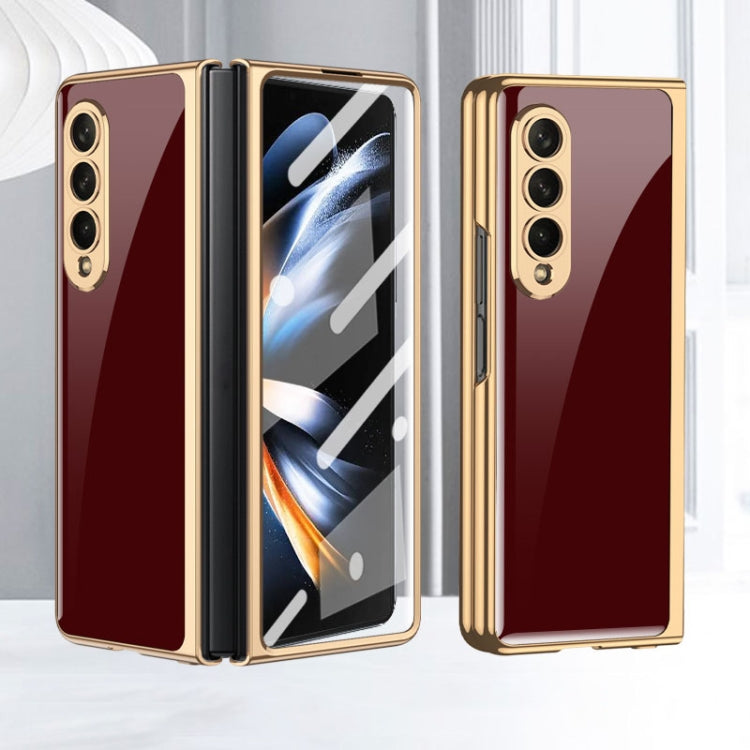GKK Integrated Electroplating Painted Glass Phone Case for Samsung Galaxy Z Fold4 in Wine Red