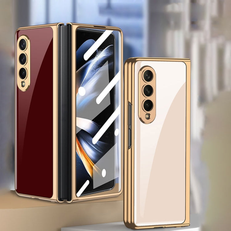 GKK Integrated Electroplating Painted Glass Phone Case for Samsung Galaxy Z Fold4 in Wine Red