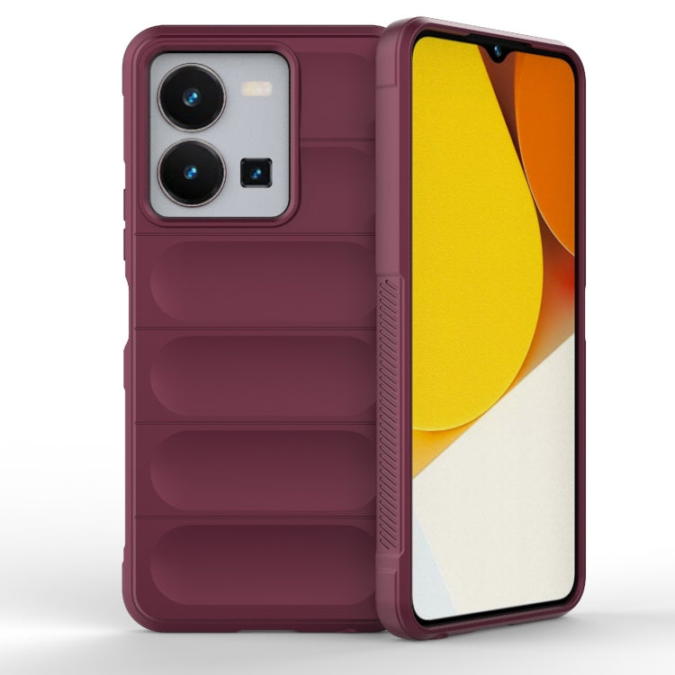 Stylish Wine Red Phone Case for vivo Y35 4G with Magic Shield TPU and Flannel