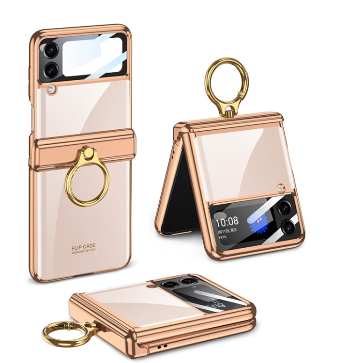 GKK Magnetic Folding Phantom Rotary Phone Case for Samsung Galaxy Z Flip4 with Ring Holder (Gold)