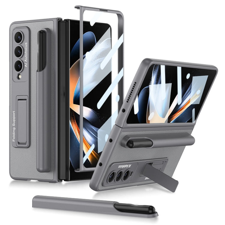 GKK Ultra-thin Shockproof Leather Protective Case for Samsung Galaxy Z Fold4 with Holder & Pen Slots (Grey)