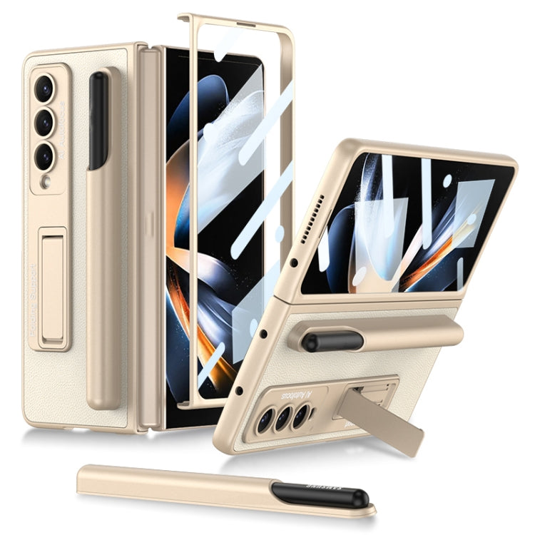 Samsung Galaxy Z Fold4 GKK Ultra-thin Shockproof Leather Protective Case with Holder & Pen Slots (Gold)