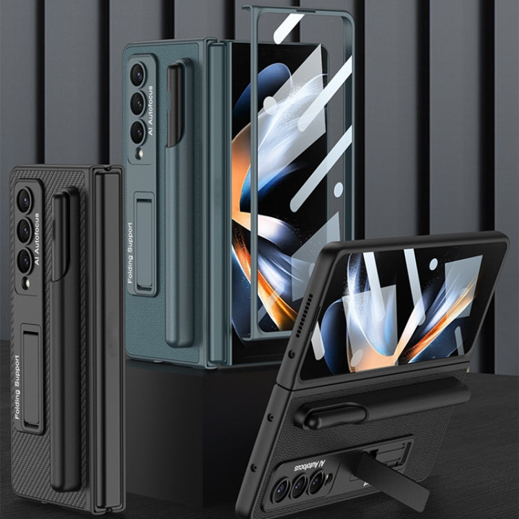 GKK Ultra-thin Shockproof Leather Protective Case for Samsung Galaxy Z Fold4 with Holder & Pen Slots (Grey)