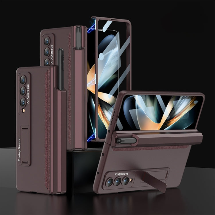 Samsung Galaxy Z Fold4 GKK Magnetic Full Coverage Phone Case with Pen Drawer (Wine Red)