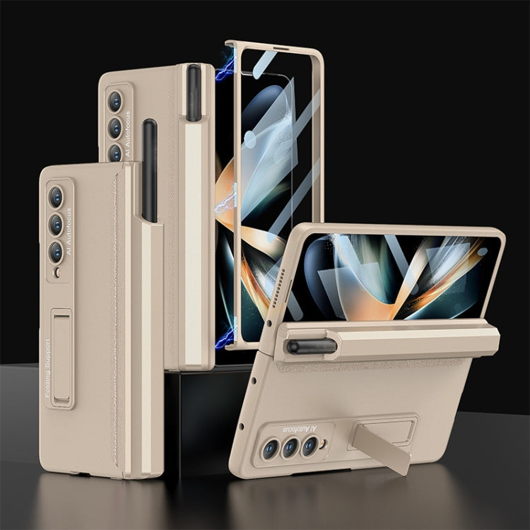 Samsung Galaxy Z Fold4 GKK Champagne Gold Phone Case with Integrated Magnetic Pen Drawer