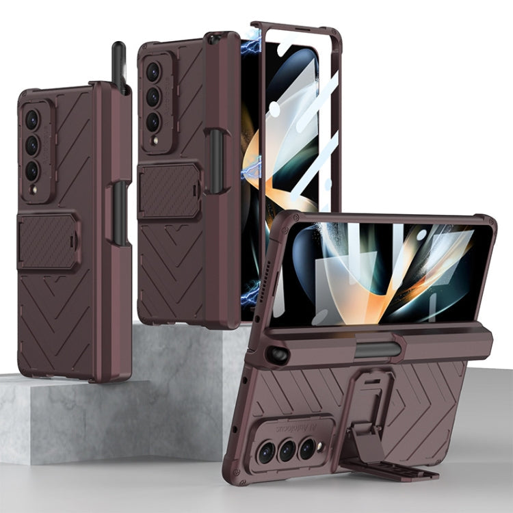 Samsung Galaxy Z Fold4 GKK Magnetic Armor Shell Case with Push Pen (Wine Red)