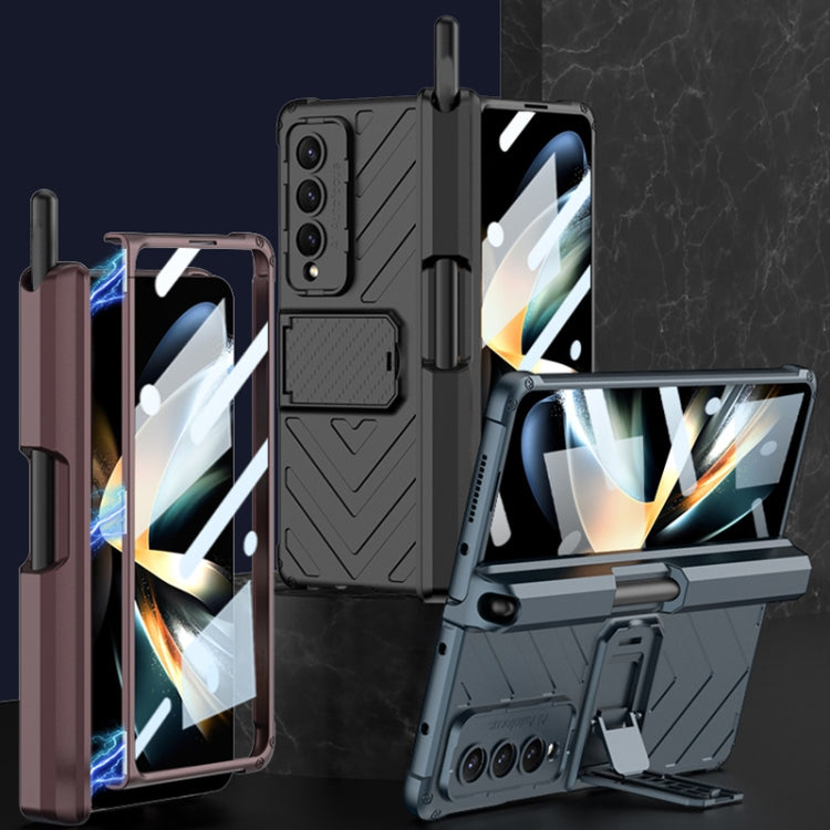 Samsung Galaxy Z Fold4 GKK Magnetic Folding Armor Shell Case with Push Pen(Silver)