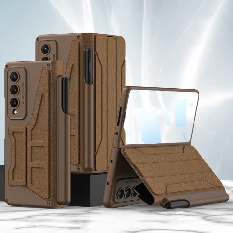 GKK Integrated Flip Phone Case for Samsung Galaxy Z Fold4 with Detachable Pen Holder in Coffee Brown