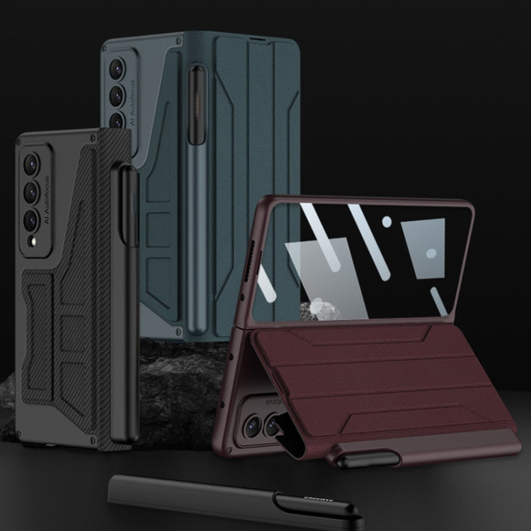 GKK Integrated Flip Phone Case for Samsung Galaxy Z Fold4 with Detachable Pen Holder (Carbon Fiber)