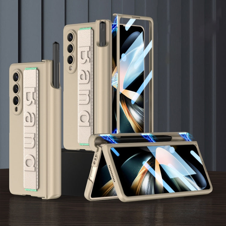 Samsung Galaxy Z Fold4 GKK Magnetic Folding Phone Case with Wrist Strap & Pen Holder (Champagne Gold)