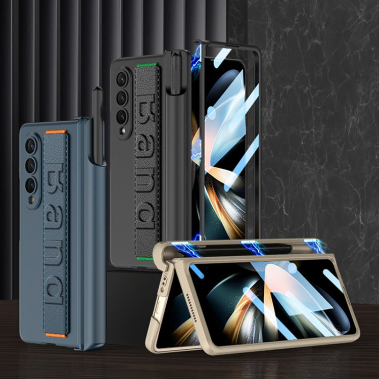 Samsung Galaxy Z Fold4 GKK Magnetic Folding Phone Case with Wrist Strap & Pen Holder (Champagne Gold)