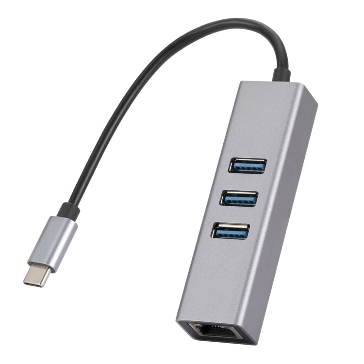 USB-C to Gigabit Ethernet and 3-Port USB 3.0 Adapter Hub (Grey)
