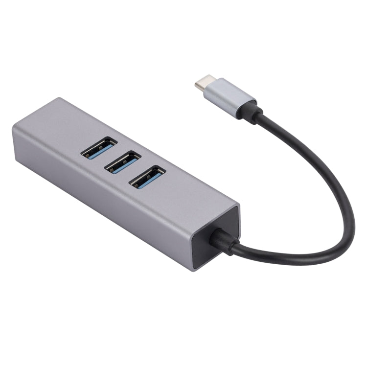 USB-C to Gigabit Ethernet and 3-Port USB 3.0 Adapter Hub (Grey)