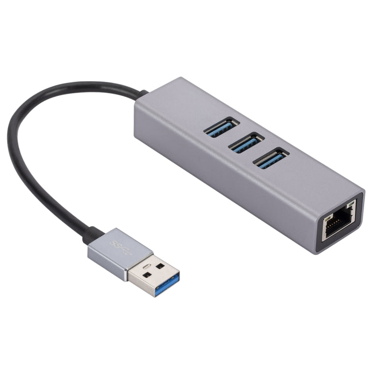 USB to Gigabit Ethernet and 3-Port USB 3.0 Adapter Hub (Grey)