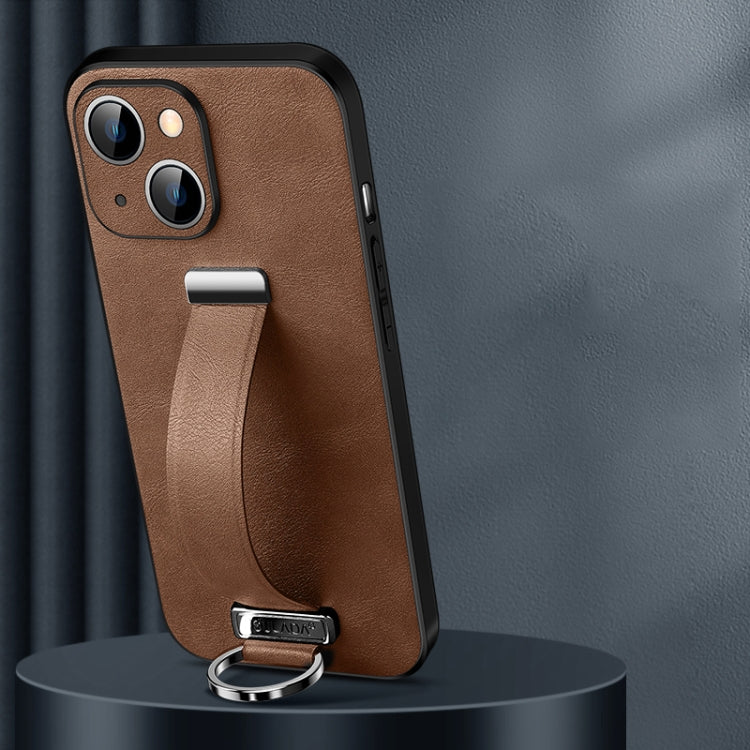 SULADA Cool Series PC + Leather Texture Skin Feel Phone Case for iPhone 14 (Brown)