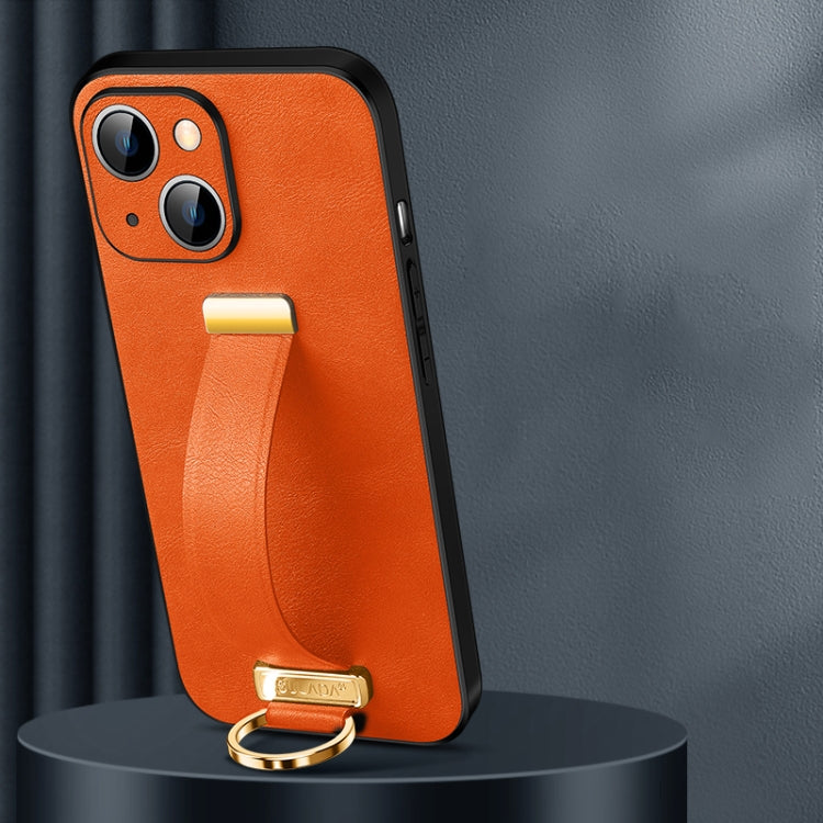 SULADA Cool Series PC + Leather Texture Skin Feel Phone Case for iPhone 14 (Orange)
