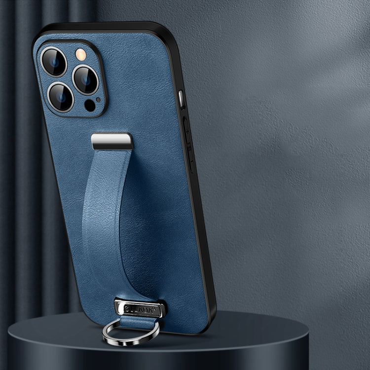 SULADA Cool Series PC + Leather Texture Skin Feel Phone Case for iPhone 14 Pro (Blue)
