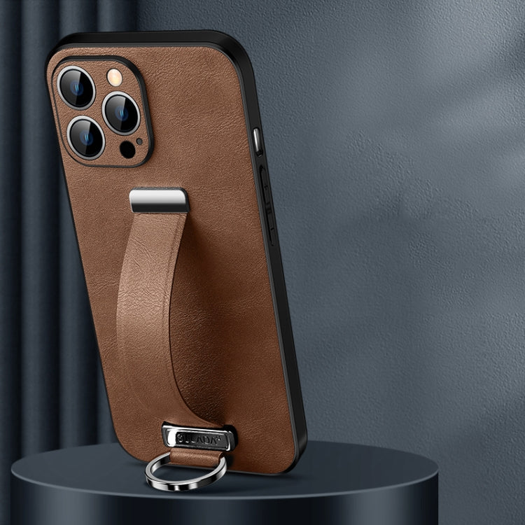 SULADA Cool Series PC + Leather Texture Skin Feel Phone Case for iPhone 14 Pro Max (Brown)