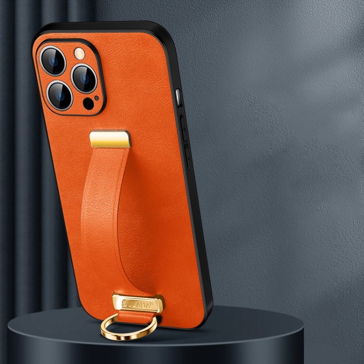 SULADA Cool Series PC + Leather Texture Skin Feel Phone Case for iPhone 14 Pro Max (Orange)
