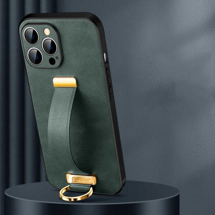 SULADA Cool Series PC + Leather Texture Skin Feel Phone Case for iPhone 14 Pro Max (Green)