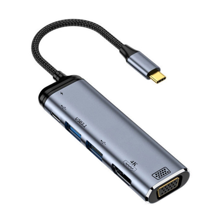 6 in 1 Type-C Multifunctional Adapter with HDMI, VGA, and USB Inputs
