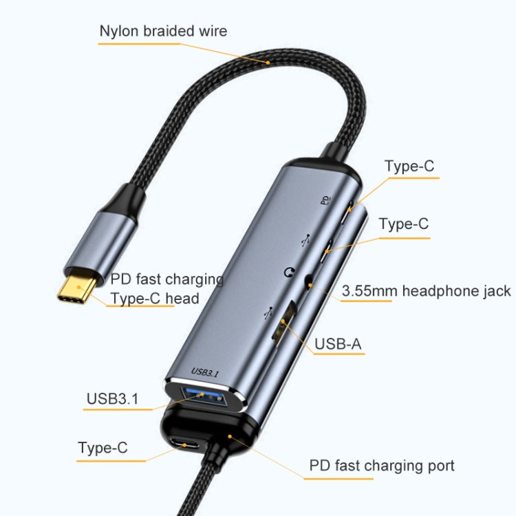 5 in 1 USB-C/Type-C Adapter with HDMI, USB3.1, VGA, and 3.5mm Audio Interface