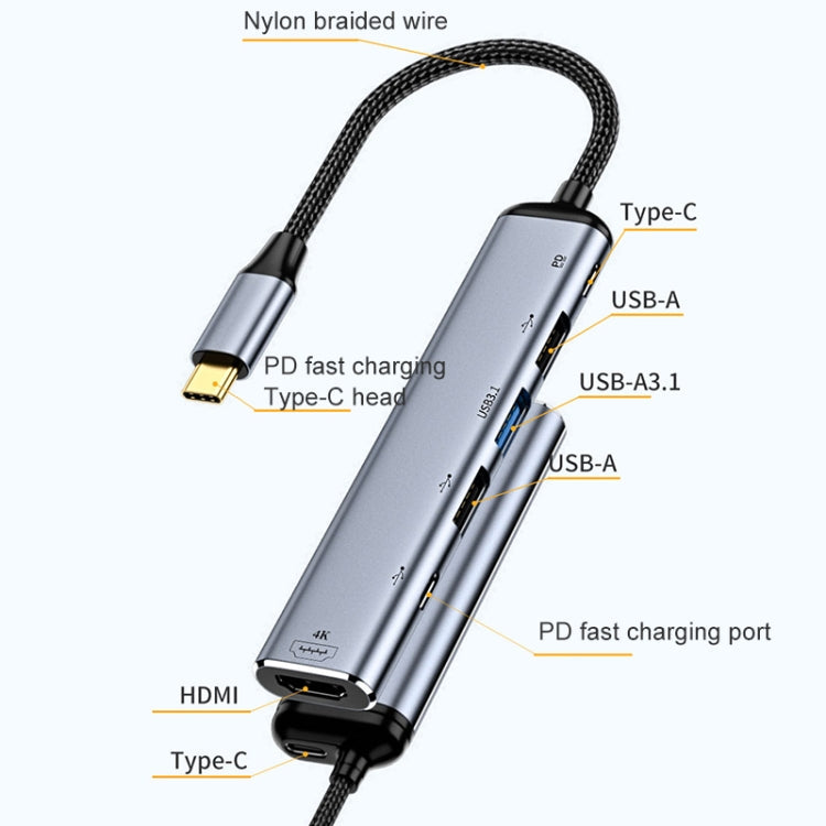 6 in 1 USB-C/Type-C Multiport Adapter with HDMI and High-Speed Data Transfer
