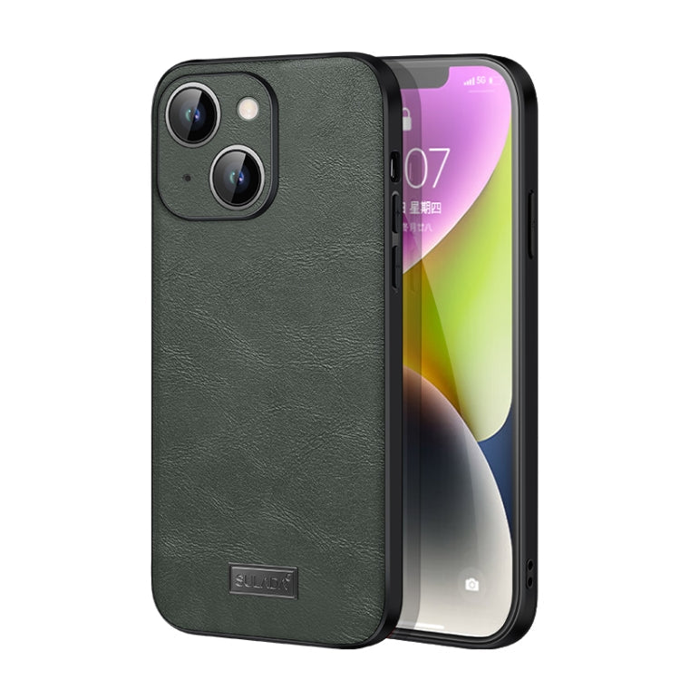 SULADA Handmade Leather and TPU Phone Case for iPhone 14 (Green)