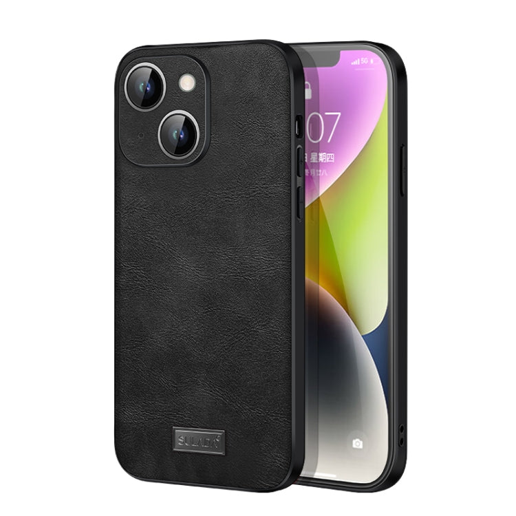 SULADA Shockproof TPU + Handmade Leather Phone Case for iPhone 14 (Black)