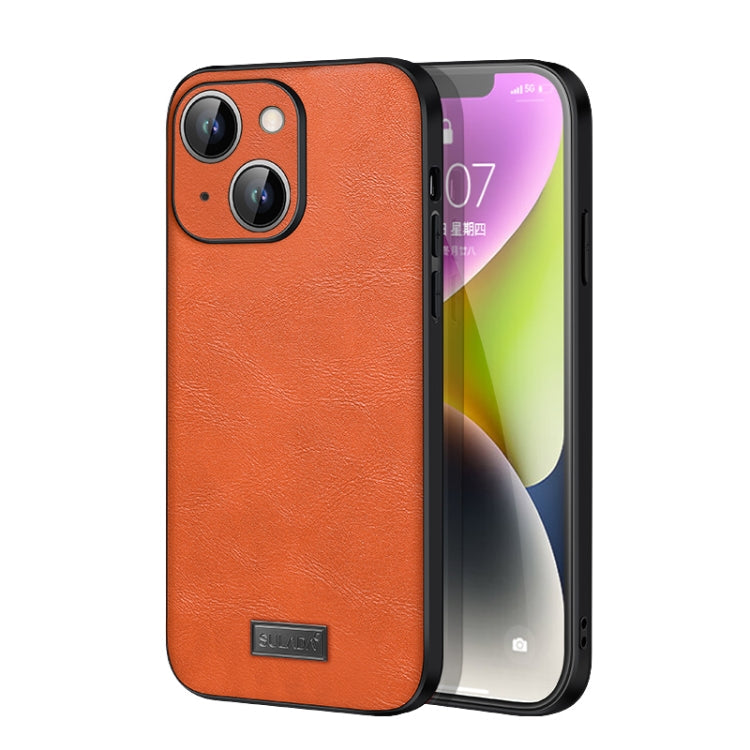 SULADA Shockproof TPU + Handmade Leather Phone Case for iPhone 14 Plus (Orange)