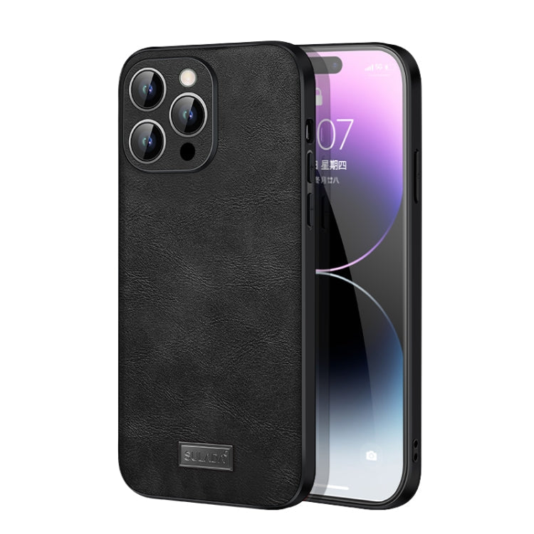SULADA Shockproof TPU + Handmade Leather Phone Case for iPhone 14 Pro (Black)